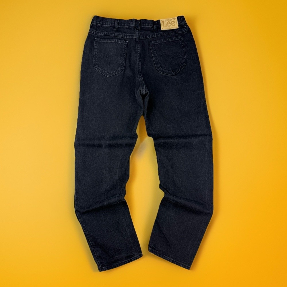 Vtg 90s Lee Jeans Mens 36x34 Straight Leg Black Denim Faded Workwear Made in USA